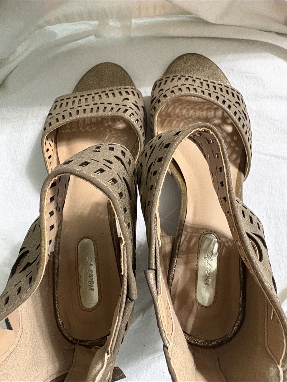 Mark. Bronze Laser-Cut Peep-Toe Zip Wedges